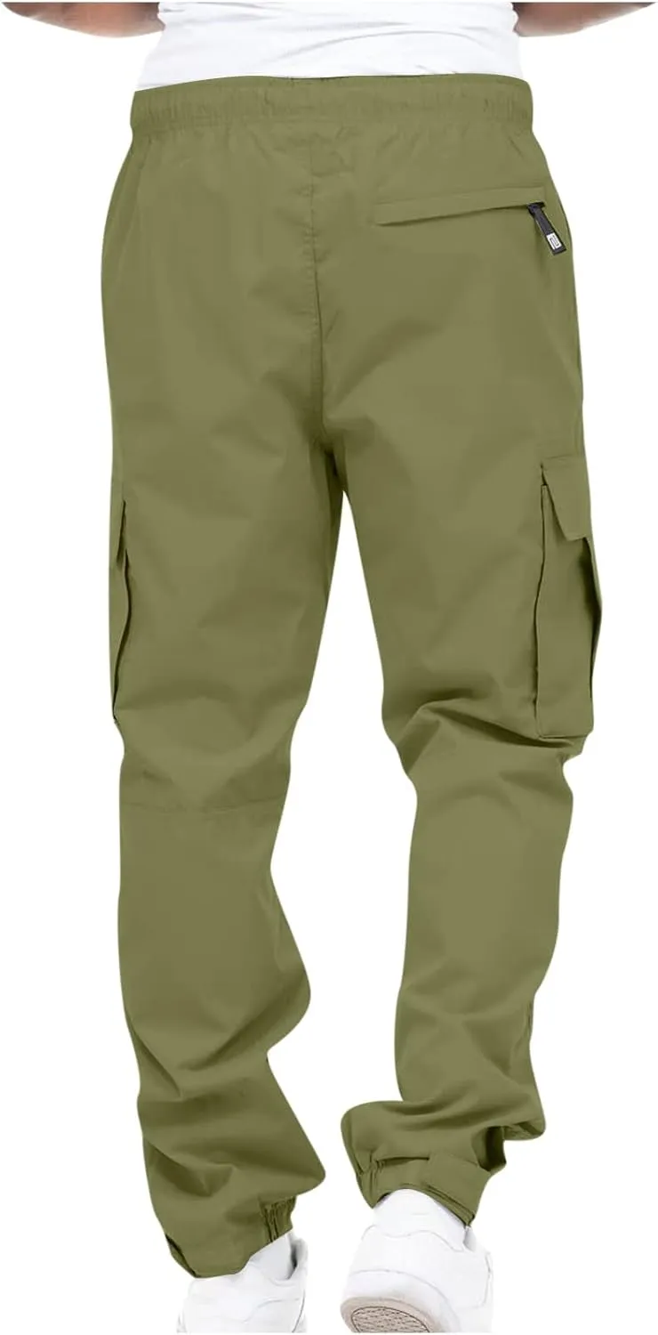 Cargo Sweatpants for Men Casual Fitness Drawstring Cargo Pants Workout Joggers Trousers Outdoor with Mutil Pockets