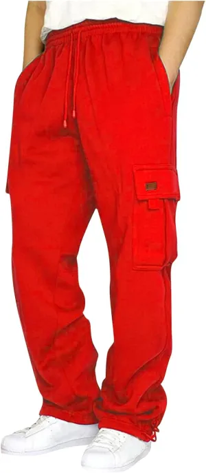 Cargo Sweatpants for Men Plus Size Drawstring Waist Open Bottom Sweatpants Comfy Cotton Lounge Pants with Pockets