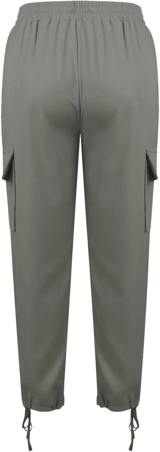 Cargo Sweatpants for Women Drawstring Straight Leg Cargo Joggers with Pockets High Waisted Hiking Pants Lounge Pants
