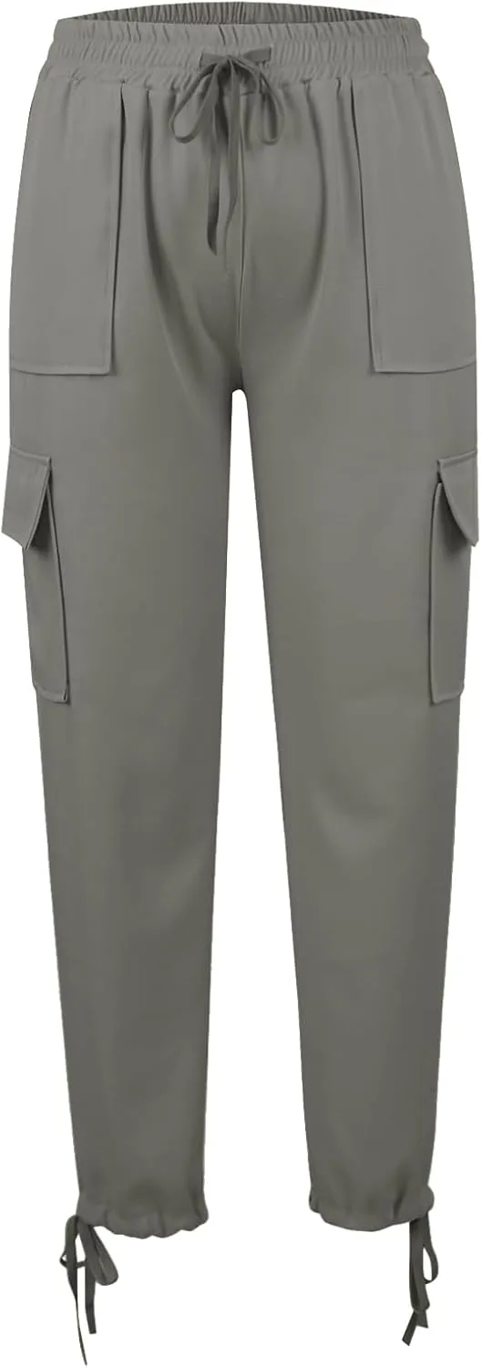 Cargo Sweatpants for Women Drawstring Straight Leg Cargo Joggers with Pockets High Waisted Hiking Pants Lounge Pants