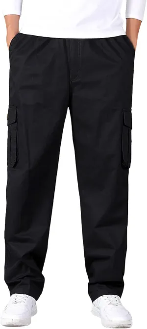 Cargo Trousers for Men Relaxed Fit Cargo Pants Men's Heavyweight Cargo Fleece Sweatpants Stretch Elastic Waist Jogger