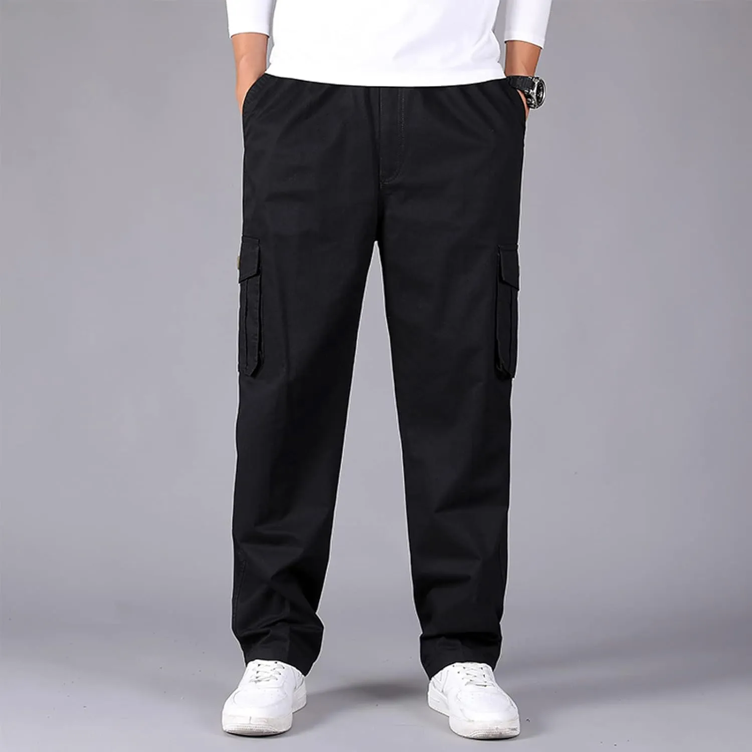 Cargo Trousers for Men Relaxed Fit Cargo Pants Men's Heavyweight Cargo Fleece Sweatpants Stretch Elastic Waist Jogger
