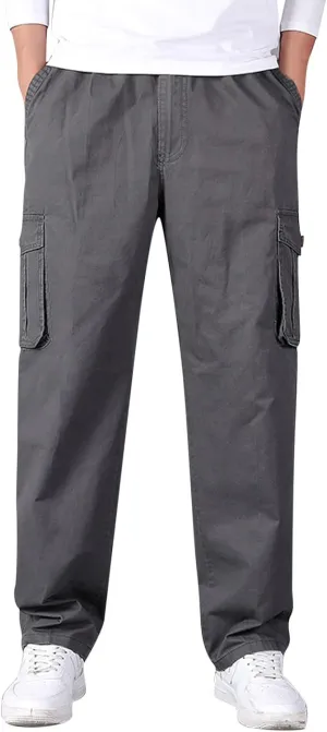 Cargo Trousers for Men Relaxed Fit Cargo Pants Men's Heavyweight Cargo Fleece Sweatpants Stretch Elastic Waist Jogger