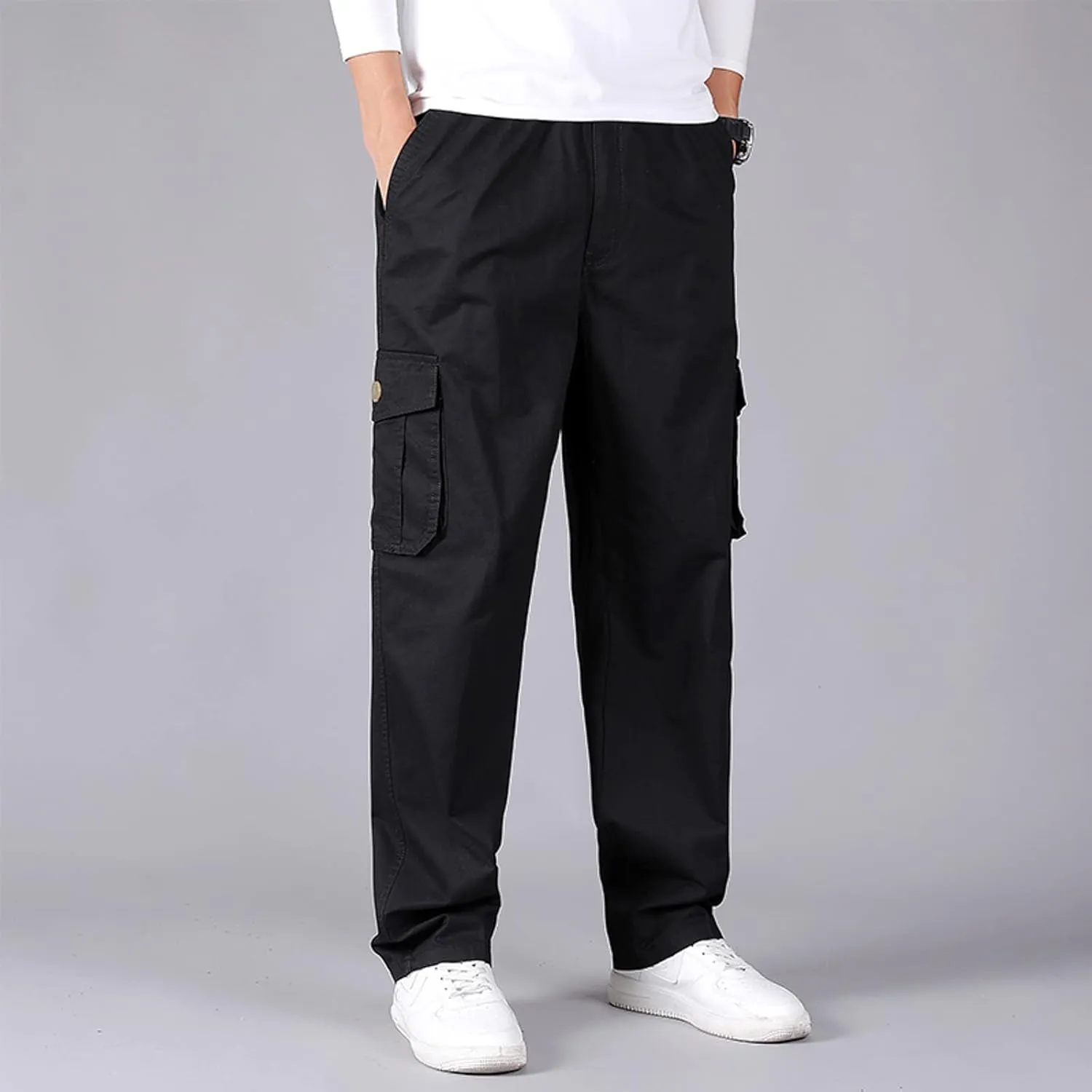 Cargo Trousers for Men Relaxed Fit Cargo Pants Men's Heavyweight Cargo Fleece Sweatpants Stretch Elastic Waist Jogger