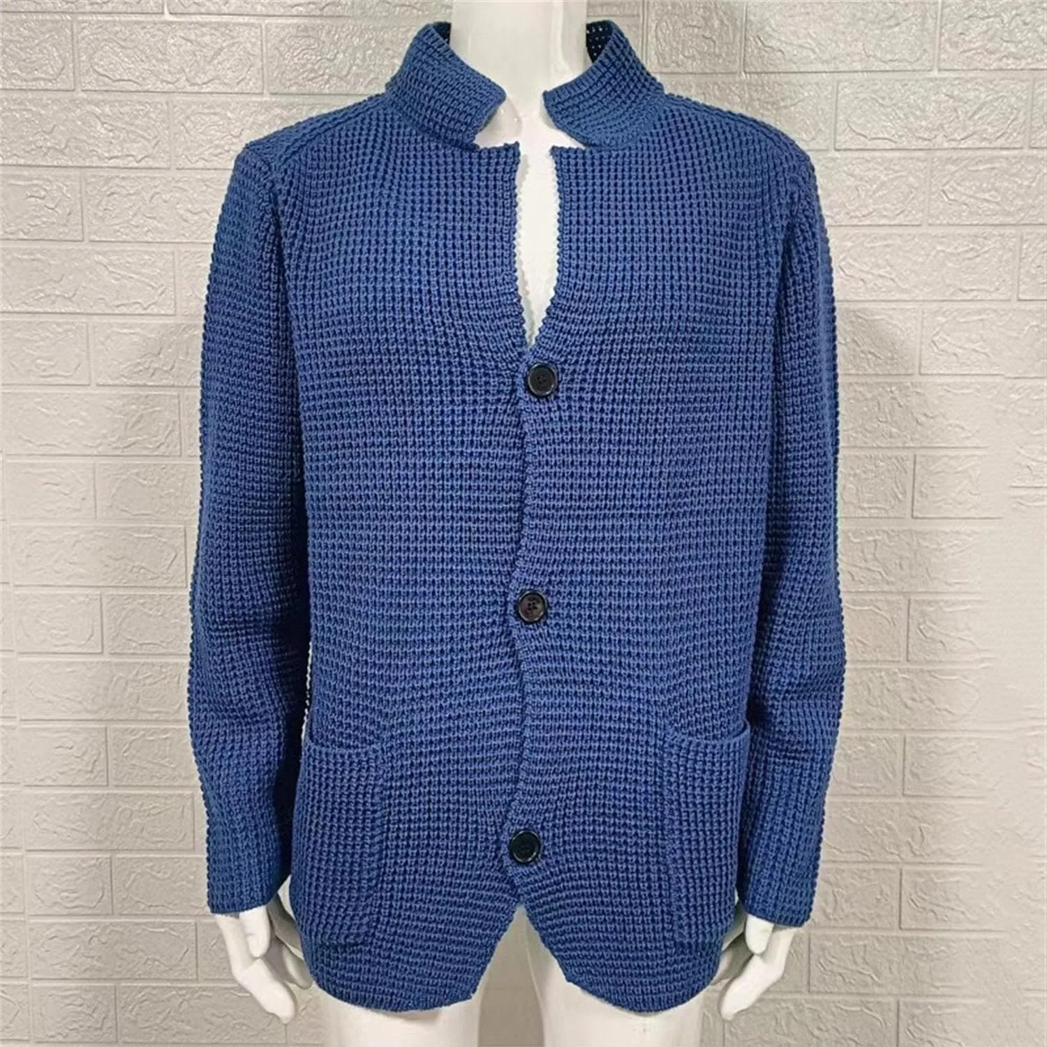 Casual Cardigan Sweater for Men Stand Collar Slim Fit Button Down Sweaters Long Sleeve Ribbed Knitted Cardigans