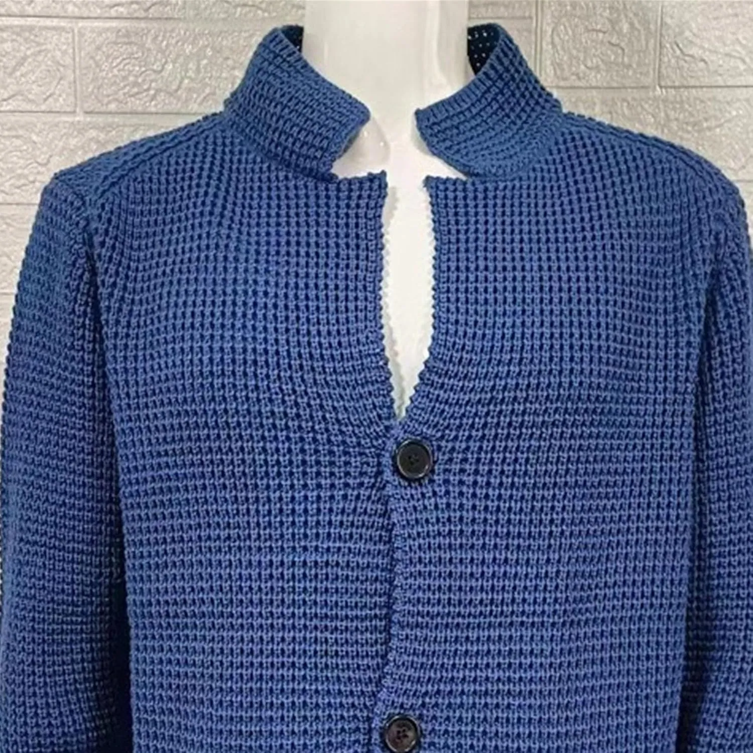 Casual Cardigan Sweater for Men Stand Collar Slim Fit Button Down Sweaters Long Sleeve Ribbed Knitted Cardigans