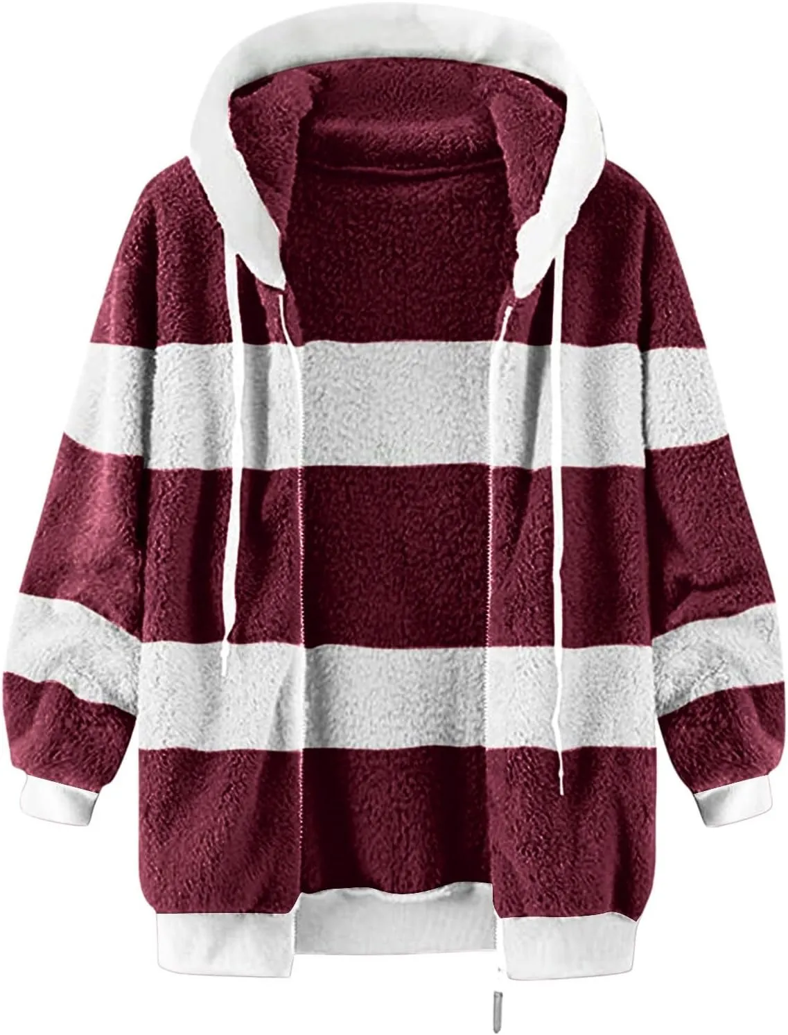 Casual Fuzzy Fleece Long Sleeves Hooded Cardigan For Women Solid Zip Up Coats Fuzzy Hooded Jacket Outerwear Pockets