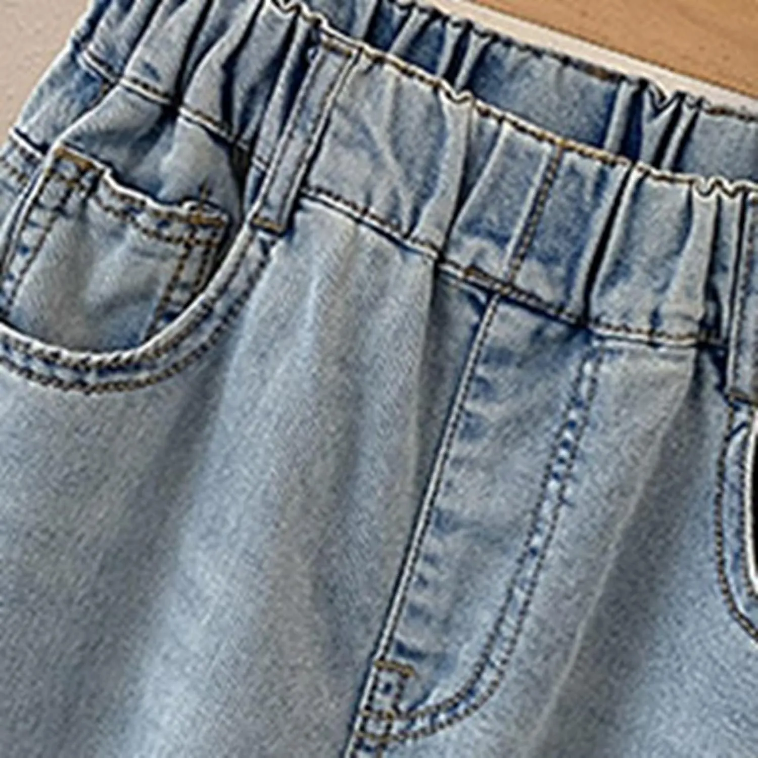 Children Kids Casual Ripped Jeans Wide Straight Leg Elastic Mid Waisted Baggy Trousers Summer Fashion Trendy Denim Pants