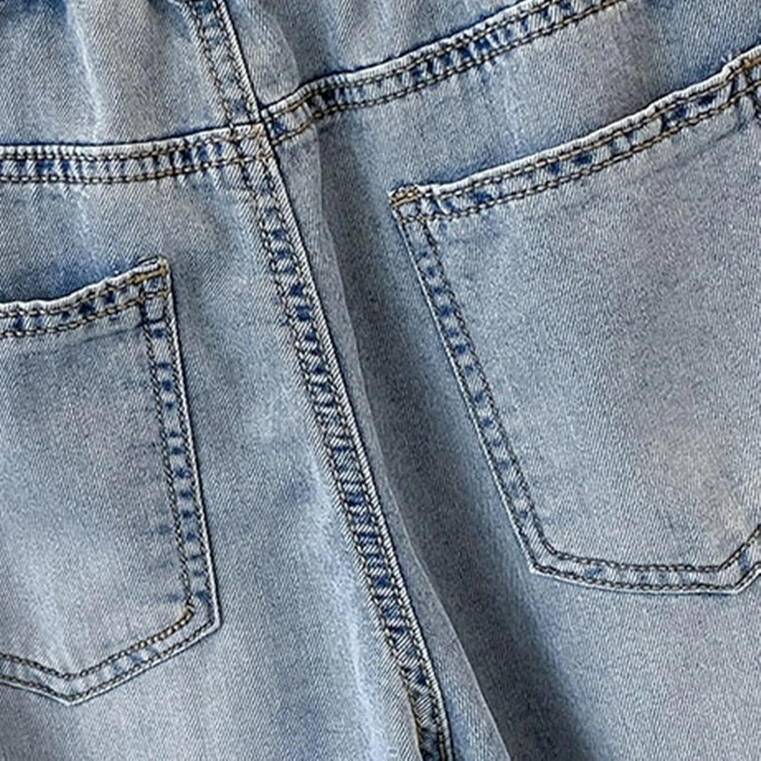 Children Kids Casual Ripped Jeans Wide Straight Leg Elastic Mid Waisted Baggy Trousers Summer Fashion Trendy Denim Pants