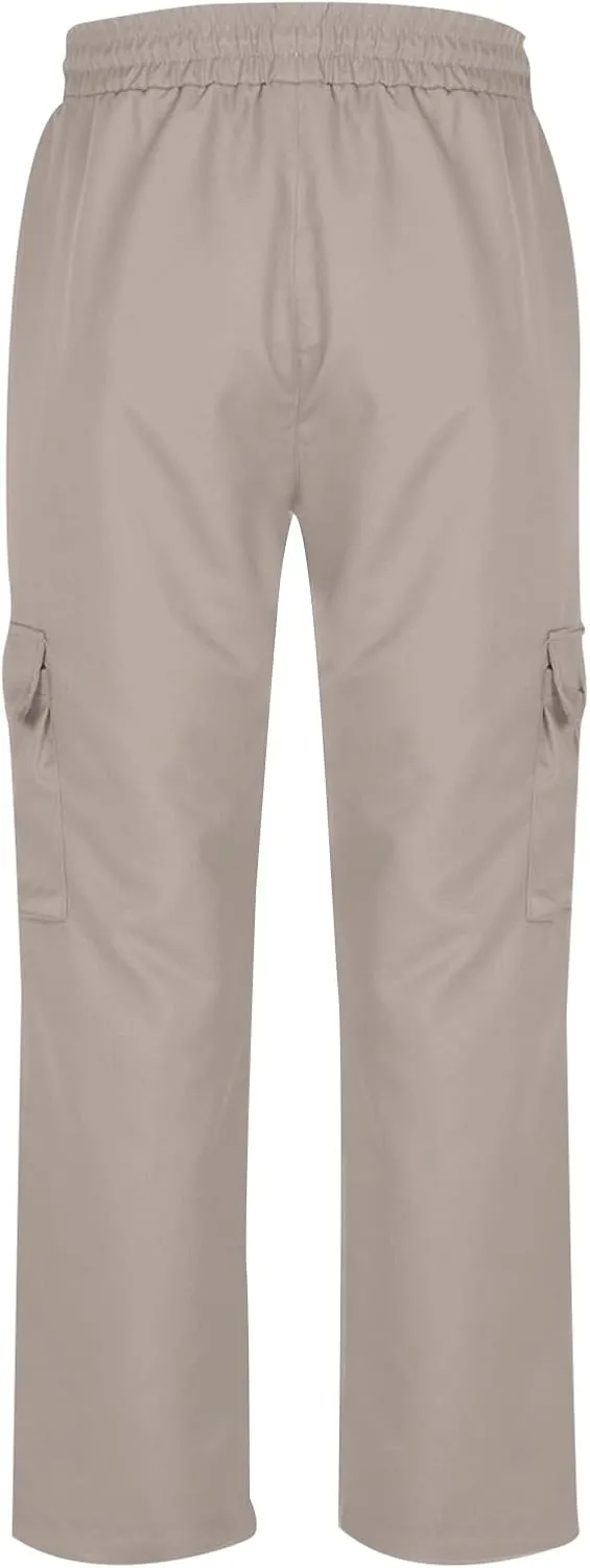 Chino Cargo Pants for Men Elastic Waist Work Pants Straight Leg Hiking Pants Drawstring Stretch Active Pants with Pockets