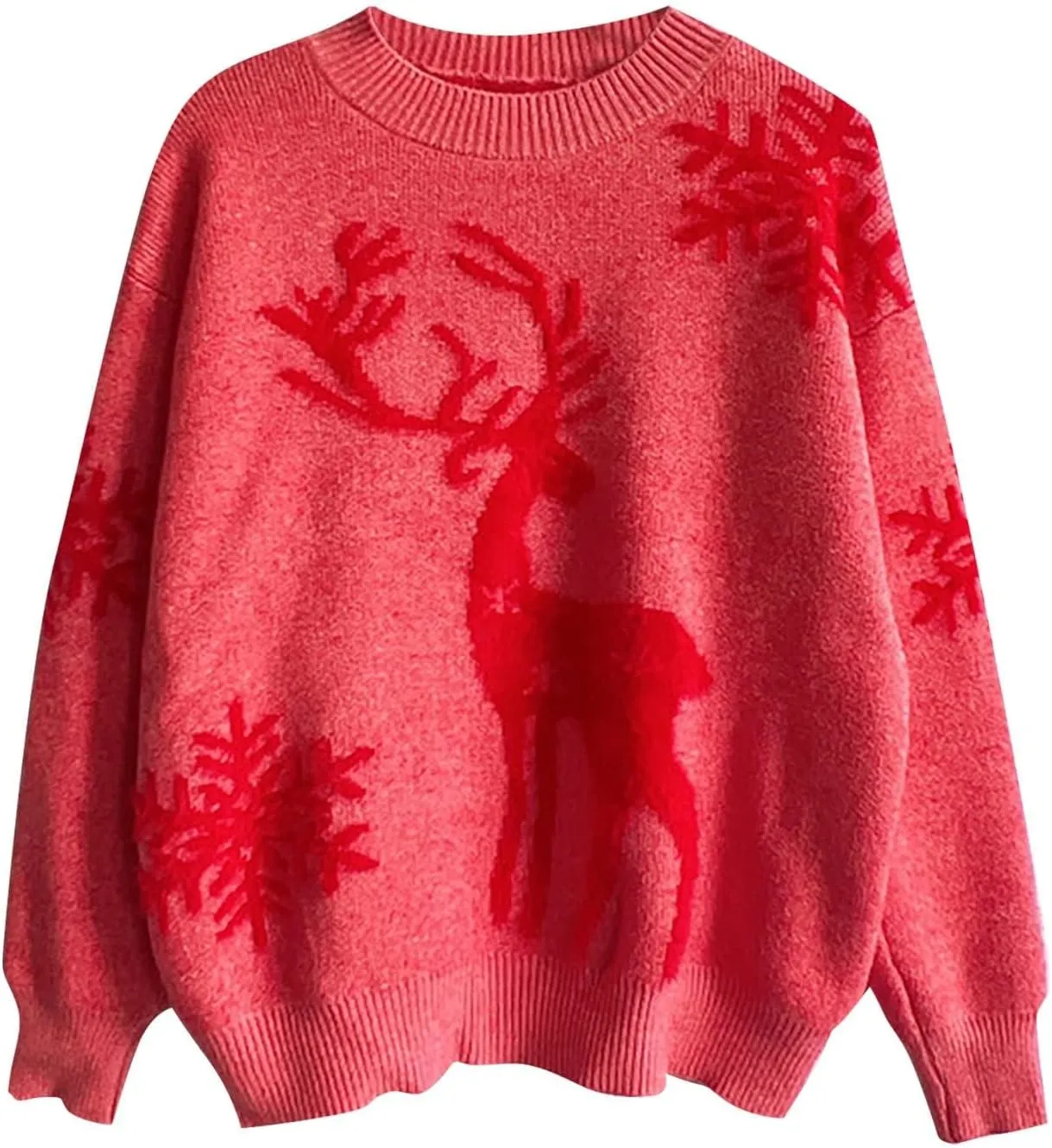Christmas Sweaters for Women Oversized Reindeer Snowflake Pattern Knit Pullover Xmas Crewneck Sweatshirt Tops