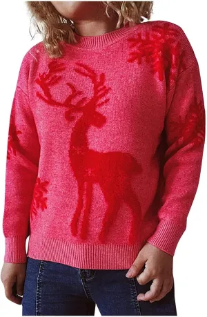 Christmas Sweaters for Women Oversized Reindeer Snowflake Pattern Knit Pullover Xmas Crewneck Sweatshirt Tops