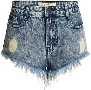 COMLIFE Women's Denim Shorts Worn Irregular Tassels Hem Sexy Studded Mid Waisted Jean Short Pants