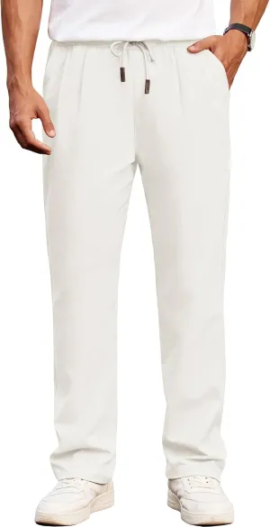COOFANDY Men's Casual Chino Pants Relaxed Fit Drawstring Elastic Waist Lightweight Pant Twill Pleated Trousers