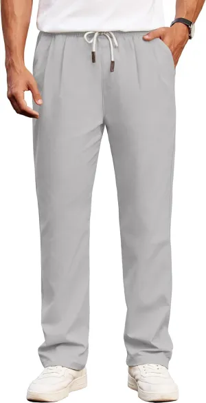 COOFANDY Men's Casual Chino Pants Relaxed Fit Drawstring Elastic Waist Lightweight Pant Twill Pleated Trousers