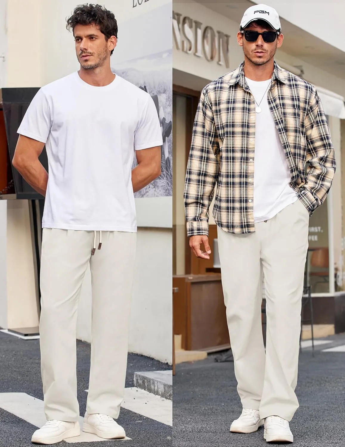 COOFANDY Men's Casual Chino Pants Relaxed Fit Drawstring Elastic Waist Lightweight Pant Twill Pleated Trousers