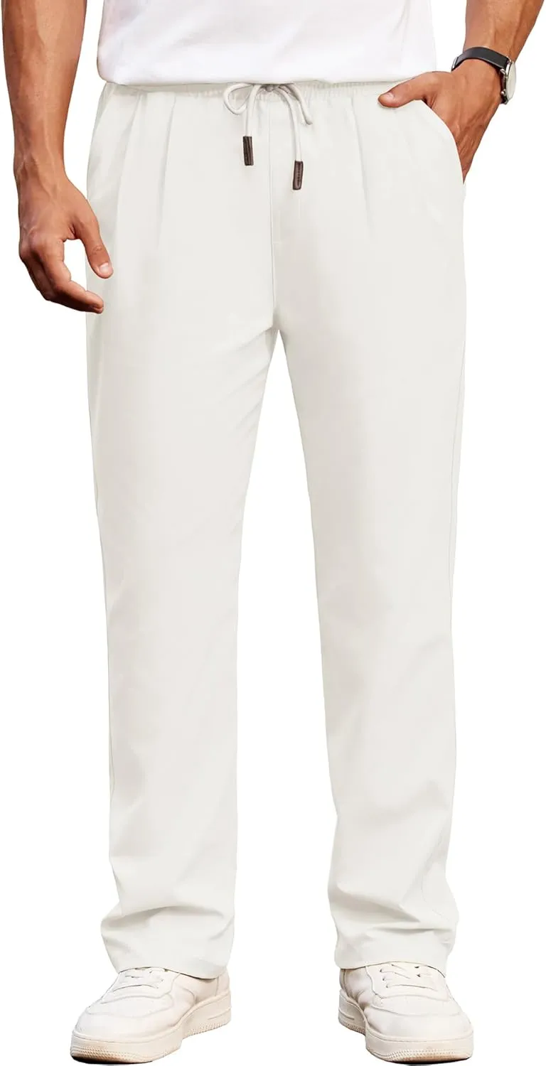 COOFANDY Men's Casual Chino Pants Relaxed Fit Drawstring Elastic Waist Lightweight Pant Twill Pleated Trousers