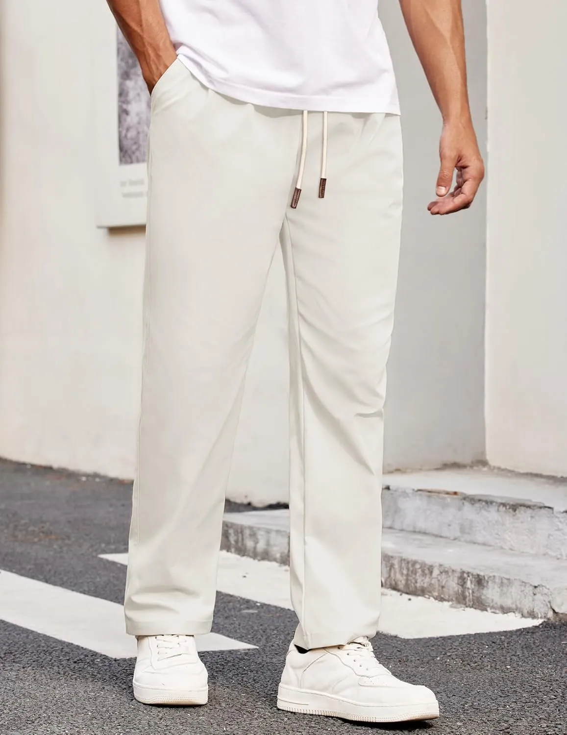 COOFANDY Men's Casual Chino Pants Relaxed Fit Drawstring Elastic Waist Lightweight Pant Twill Pleated Trousers