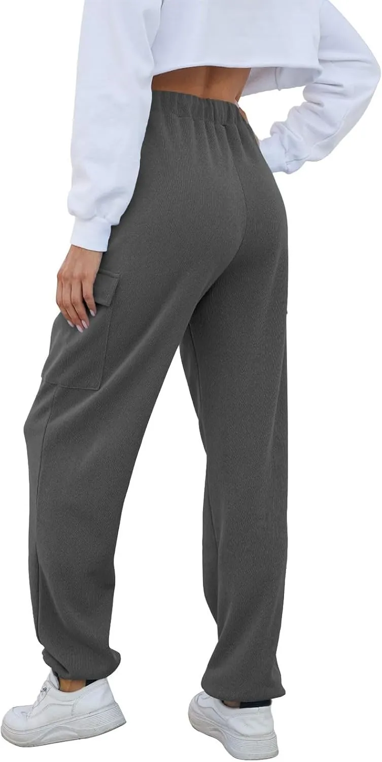 Cotton Joggers for Women Baggy Drawstring High Waisted Baggy Sweatpants Athletic Work Cargo Pants with Pockets
