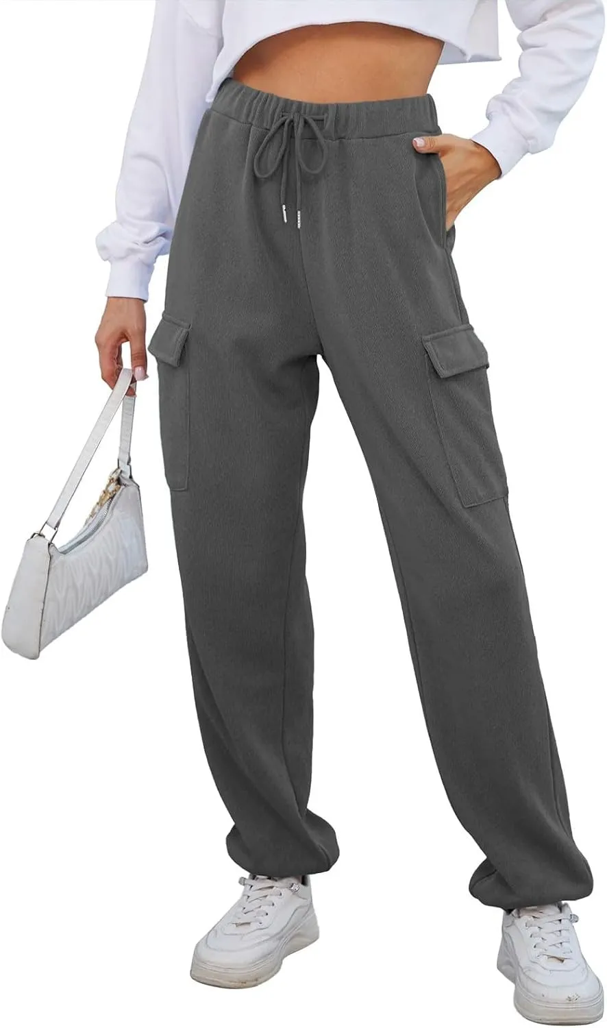 Cotton Joggers for Women Baggy Drawstring High Waisted Baggy Sweatpants Athletic Work Cargo Pants with Pockets