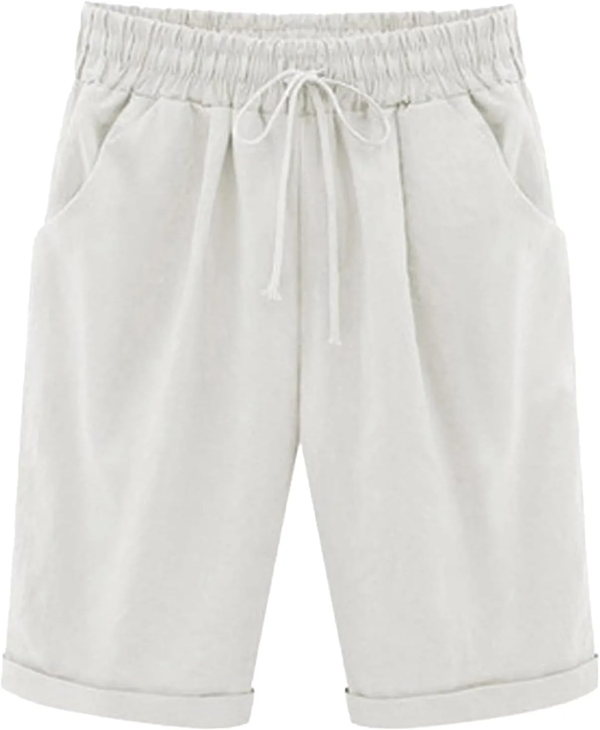 Cotton Linen Shorts for Women Loose Fit Knee Length Bermuda Shorts Elastic Waist Workout Shorts Casual Summer Shorts