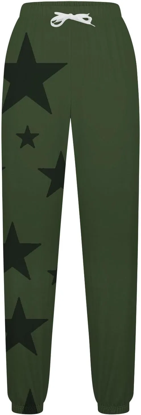 Cotton Star Printed Sweatpants Women High Waisted Joggers Drawstring Elastic Lounge Pants Yoga Running Gym Workout