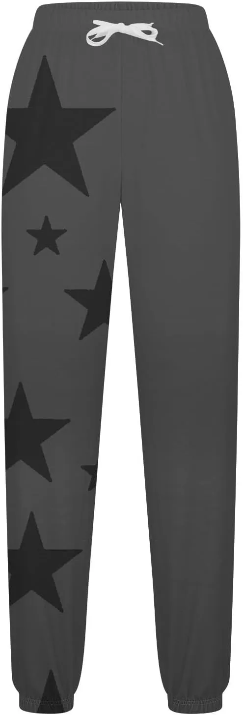 Cotton Star Printed Sweatpants Women High Waisted Joggers Drawstring Elastic Lounge Pants Yoga Running Gym Workout