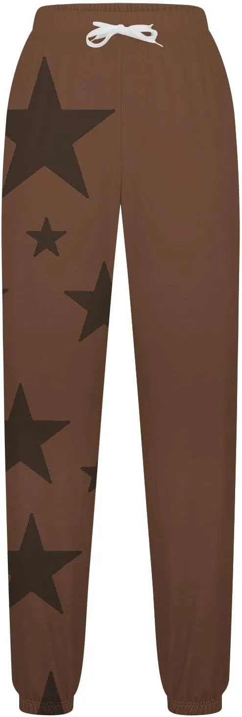 Cotton Star Printed Sweatpants Women High Waisted Joggers Drawstring Elastic Lounge Pants Yoga Running Gym Workout