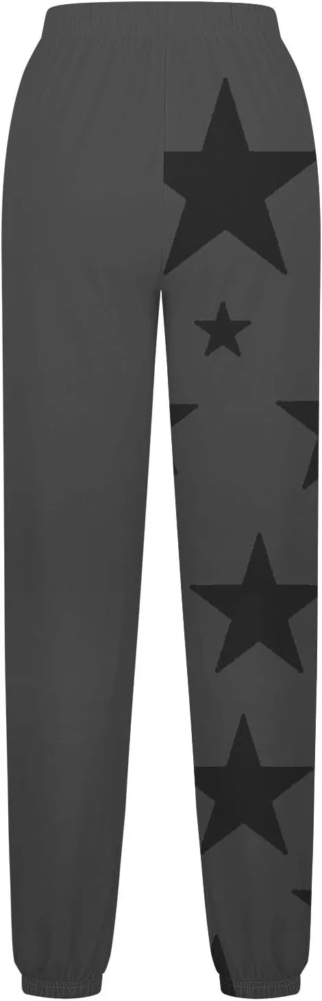 Cotton Star Printed Sweatpants Women High Waisted Joggers Drawstring Elastic Lounge Pants Yoga Running Gym Workout
