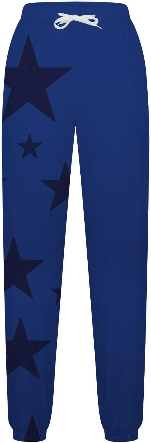 Cotton Star Printed Sweatpants Women High Waisted Joggers Drawstring Elastic Lounge Pants Yoga Running Gym Workout