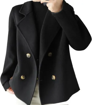 Cromoncent Women's Notched Lapel Double Breasted Wool Blend Jackets Outerwear