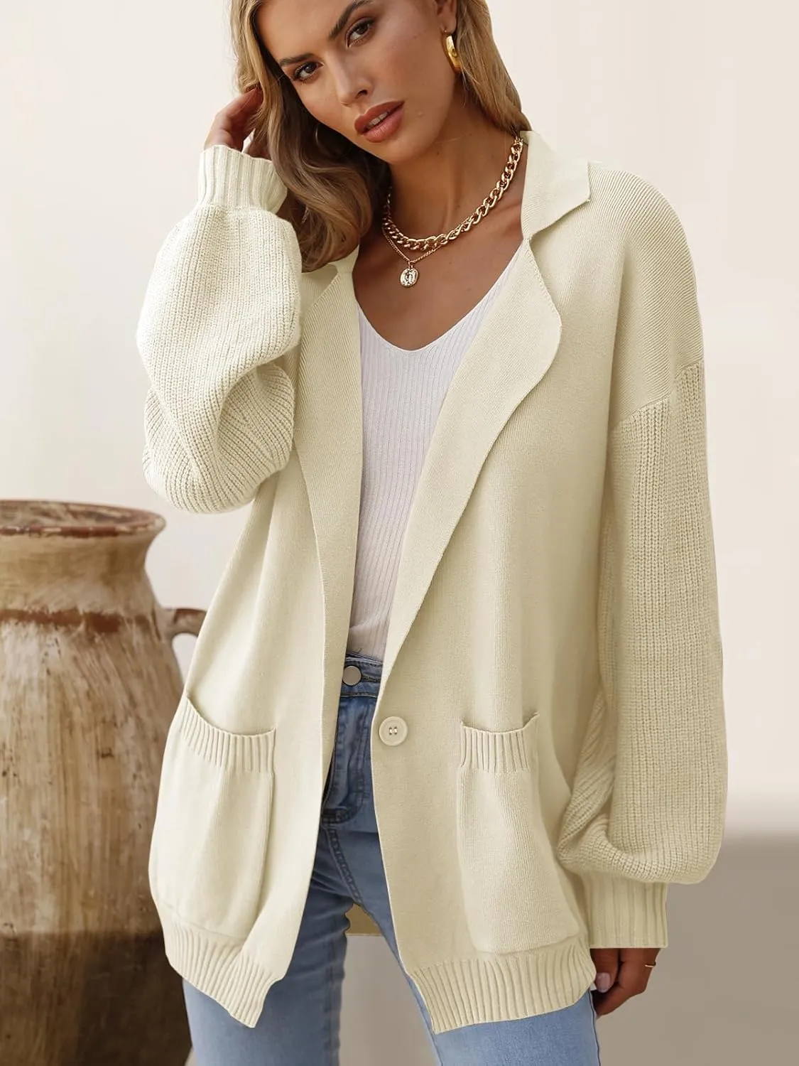 DEEP SELF Long Cardigan Sweaters for Women 2025 Fall Winter Open Front Knit Button Ribbed Cardigans with Pockets