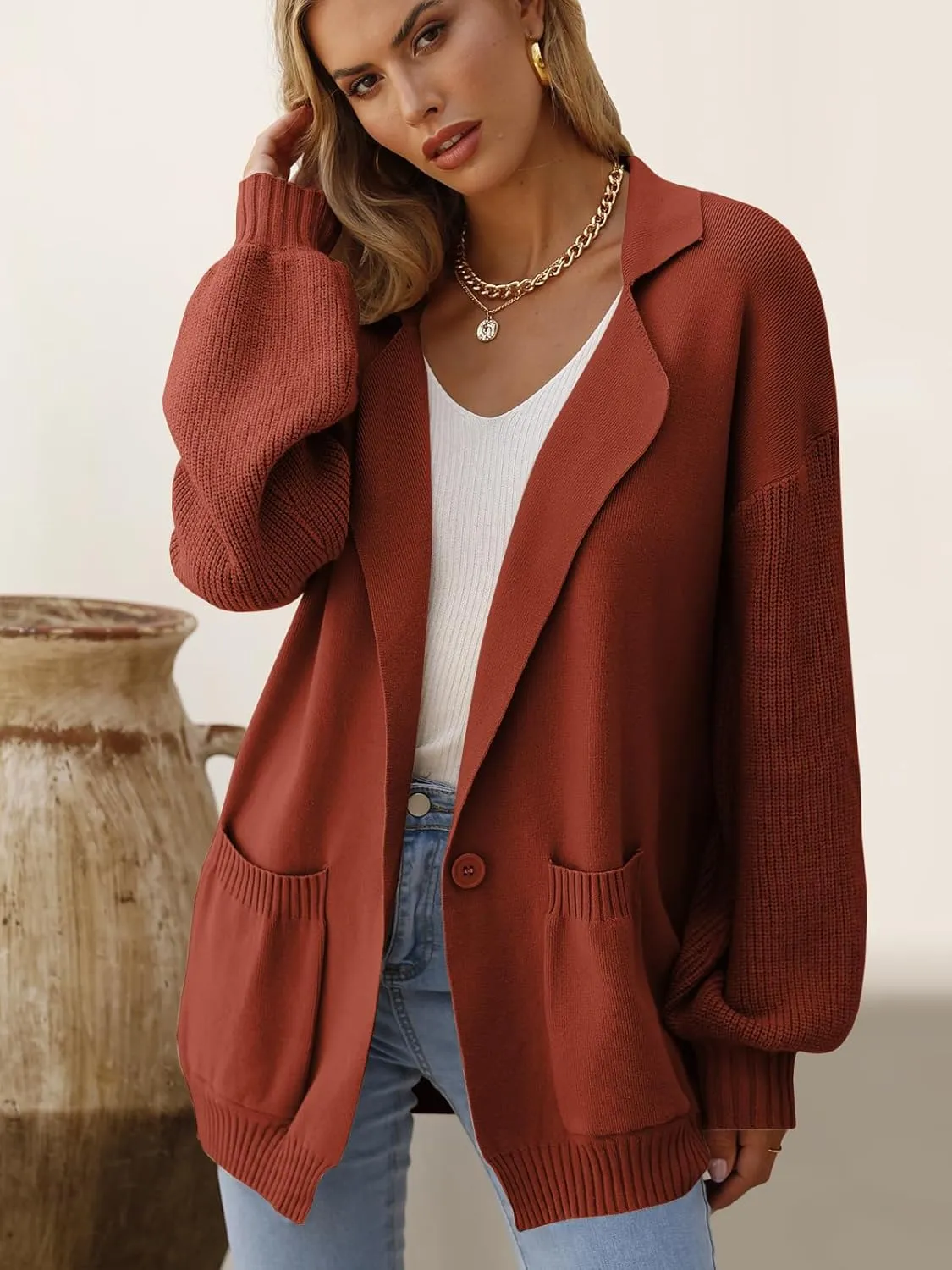DEEP SELF Long Cardigan Sweaters for Women 2025 Fall Winter Open Front Knit Button Ribbed Cardigans with Pockets