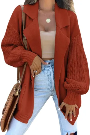 DEEP SELF Long Cardigan Sweaters for Women 2025 Fall Winter Open Front Knit Button Ribbed Cardigans with Pockets