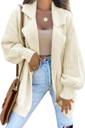 DEEP SELF Long Cardigan Sweaters for Women 2025 Fall Winter Open Front Knit Button Ribbed Cardigans with Pockets