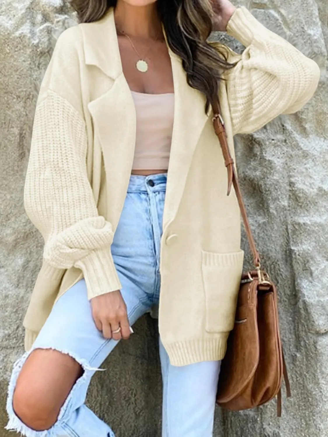 DEEP SELF Long Cardigan Sweaters for Women 2025 Fall Winter Open Front Knit Button Ribbed Cardigans with Pockets