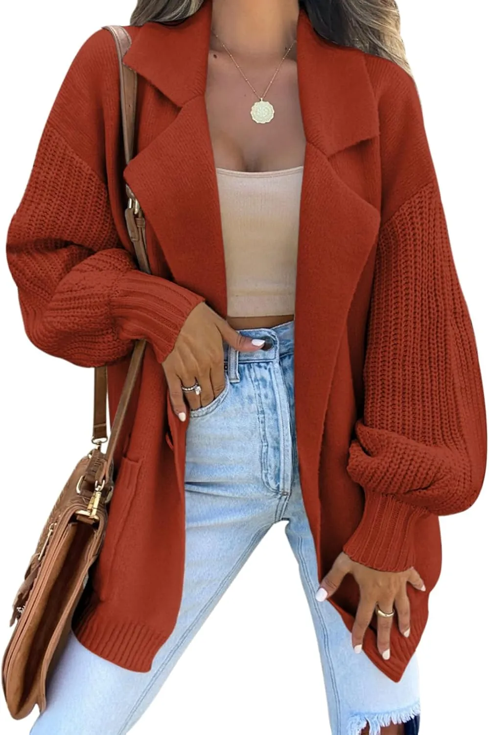 DEEP SELF Long Cardigan Sweaters for Women 2025 Fall Winter Open Front Knit Button Ribbed Cardigans with Pockets