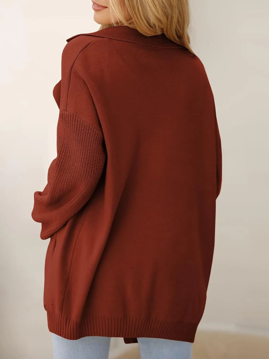 DEEP SELF Long Cardigan Sweaters for Women 2025 Fall Winter Open Front Knit Button Ribbed Cardigans with Pockets