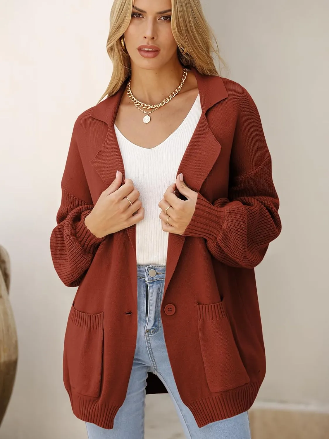 DEEP SELF Long Cardigan Sweaters for Women 2025 Fall Winter Open Front Knit Button Ribbed Cardigans with Pockets