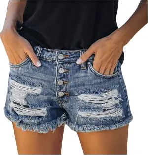 Denim Shorts Women Mid Rise Ripped Jean Shorts Stretchy Summer Going Out Shorts