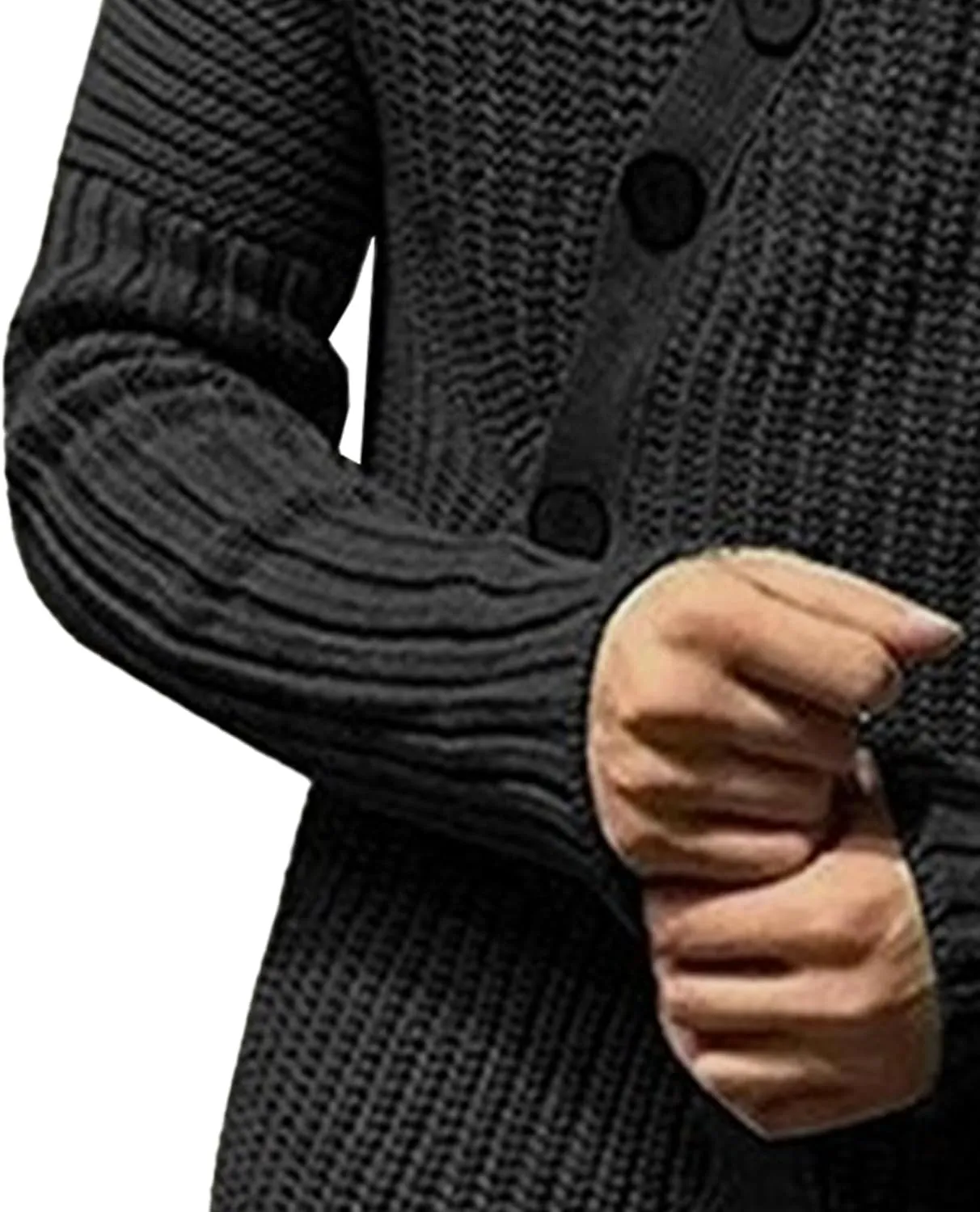 DGHM-JLMY Mens Mid-Long Sweater Hooded Ribbed Knit Cardigans Coat Button Down Open Front Knitted Cardigan Overcoats