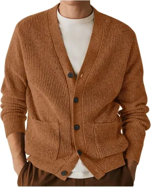 Dgoopd Cardigan Sweaters for Men Cable Knit Button Down Sweater Notch Lapel Jacket V Neck Open Front Cardigan Casual Outwear