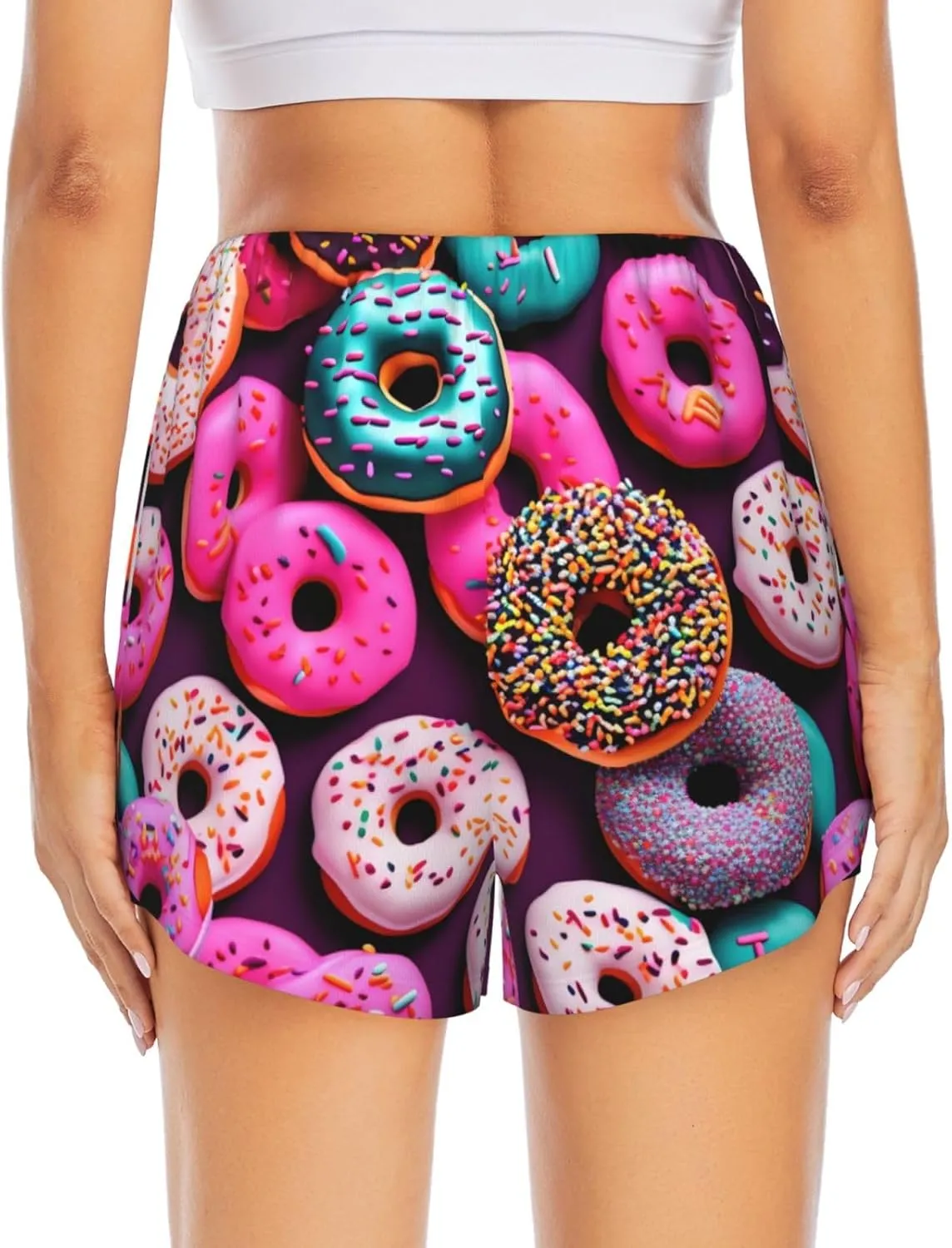 Donut Print Women's Running Shorts High Waisted Athletic Shorts Quick Dry Gym Workout Shorts