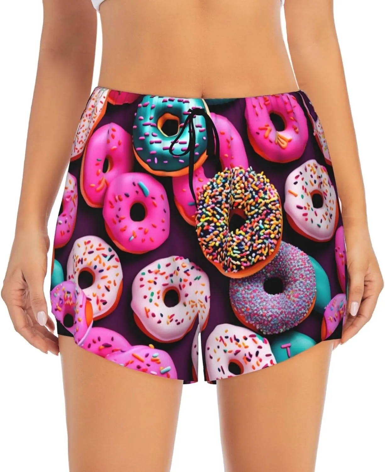 Donut Print Women's Running Shorts High Waisted Athletic Shorts Quick Dry Gym Workout Shorts