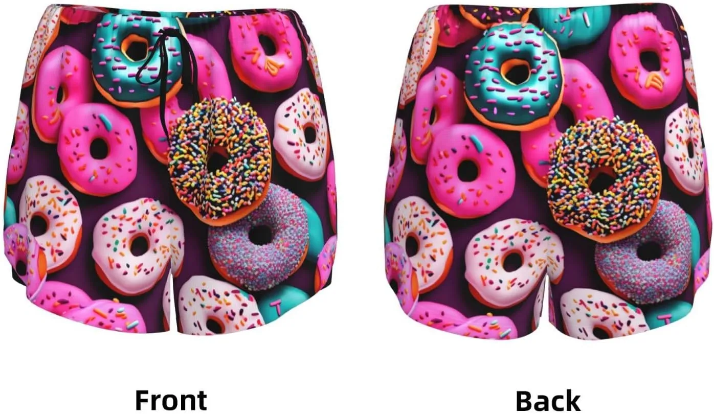 Donut Print Women's Running Shorts High Waisted Athletic Shorts Quick Dry Gym Workout Shorts