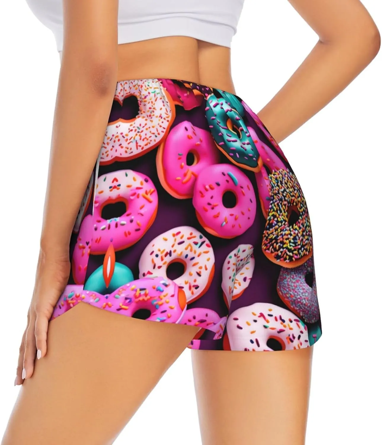 Donut Print Women's Running Shorts High Waisted Athletic Shorts Quick Dry Gym Workout Shorts