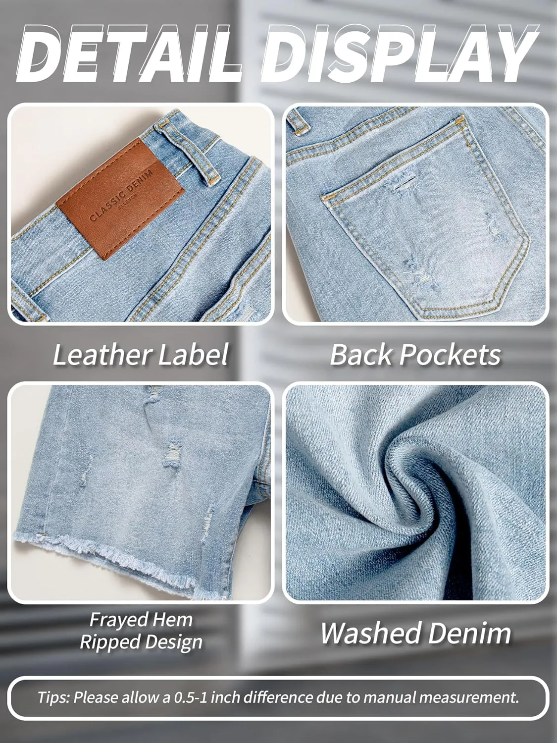ELLEVEN Women’s Ripped Jean Shorts Trendy High Waisted Stretchy Denim Shorts Raw Hem Casual Wide Leg Mom Shorts