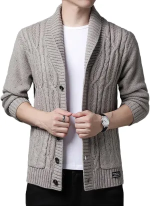 Fall/Winter Men's Sweater Loose Shawl Collar Knit Cardigans Button Down Open Front Knitwear Jackets with Pockets