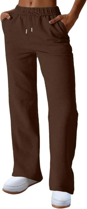 fanmpghleoo Wide Leg Sweatpants Women Baggy Fleece Lined High Waisted Joggers with Pockets Casual Athletic Jogger Sweat Pants