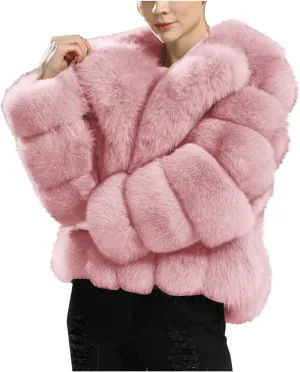 Faux Fur Coat Women Cozy Fuzzy Cropped Jackets Coats Winter Warm Puffer Jacket Trendy Fluffy Long Sleeve Outerwear